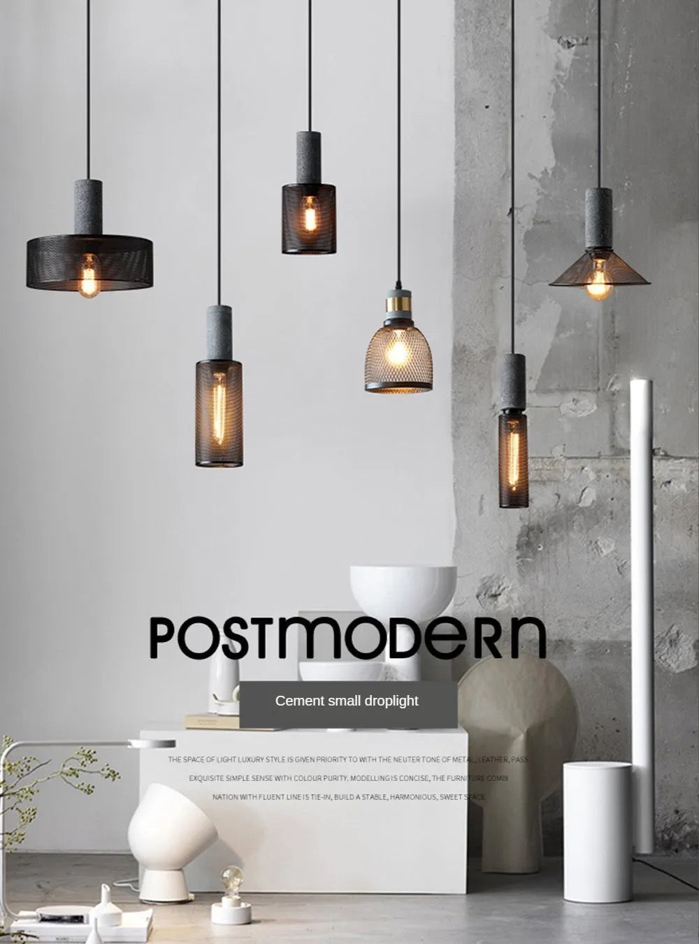 Industrial Concrete and Metal Pendant Light