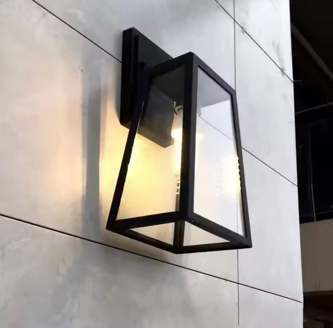 Vintage Black Wall Lantern Sconce with Glass Panels