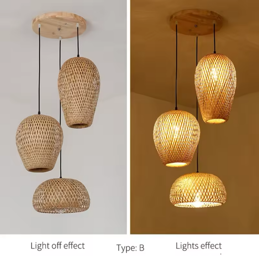 Rustic Pendant Lights with Woven Natural Shades