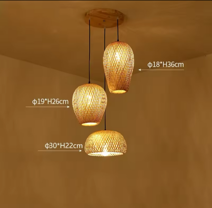 Rustic Pendant Lights with Woven Natural Shades