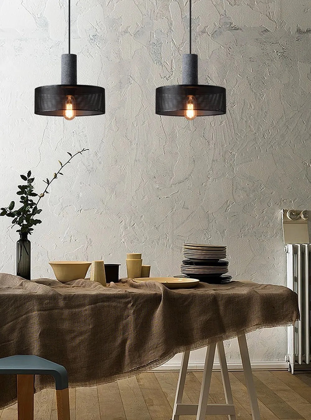 Industrial Concrete and Metal Pendant Light