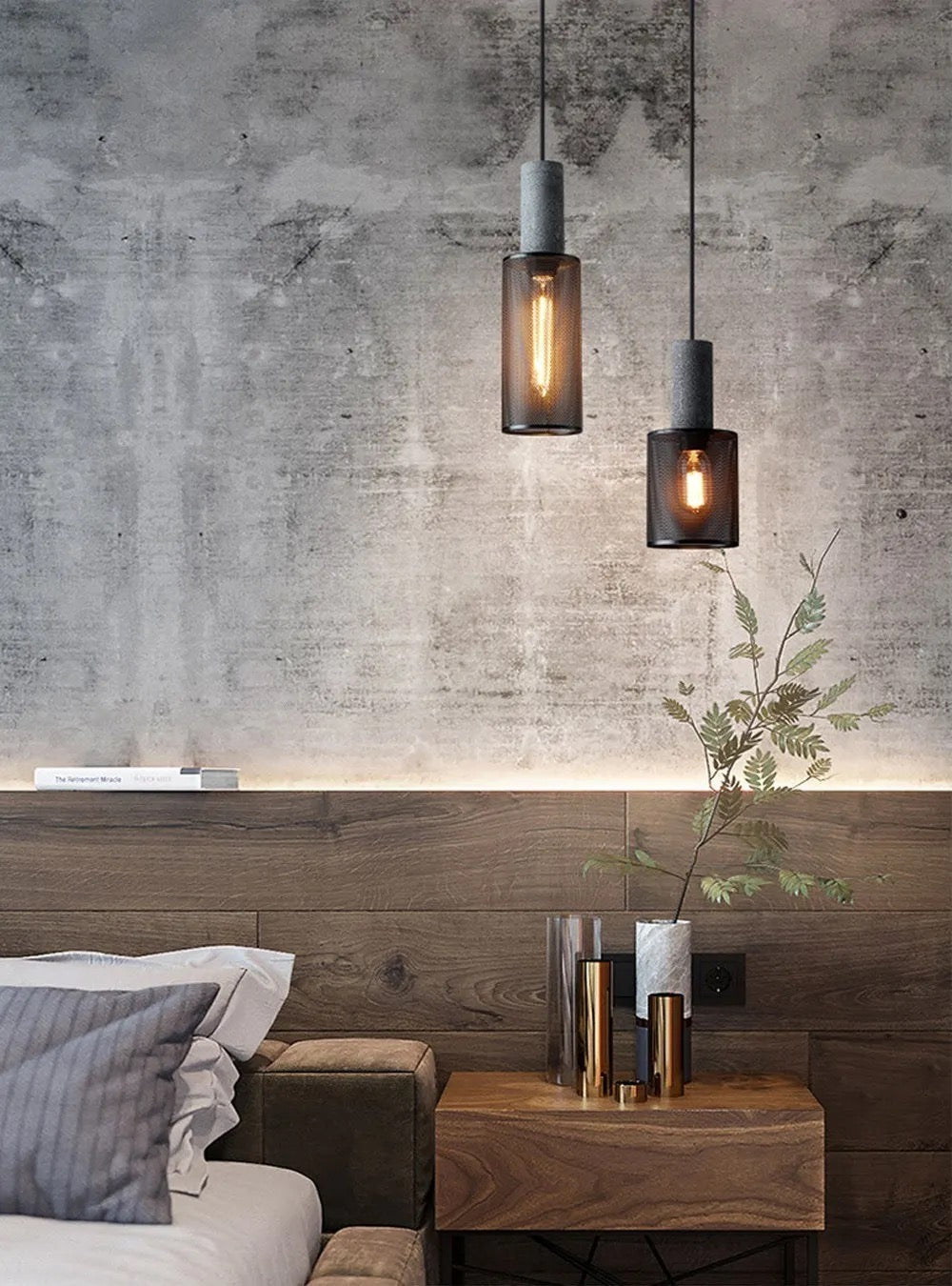 Industrial Concrete and Metal Pendant Light