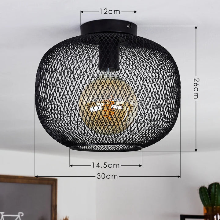 Industrial Ceiling Light with Black Wire Mesh Design