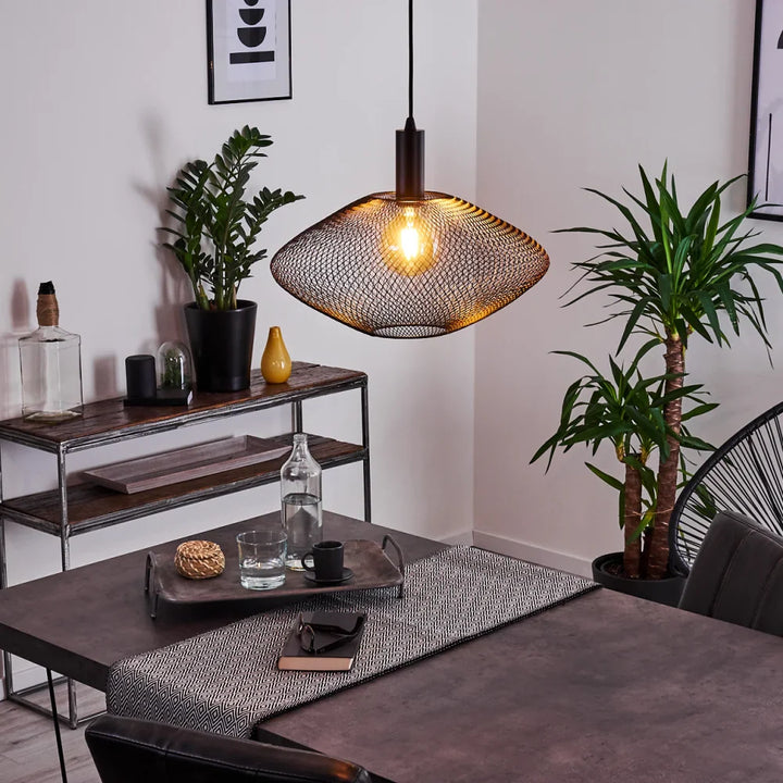 Modern Pendant Light with Black Wire Mesh Shade