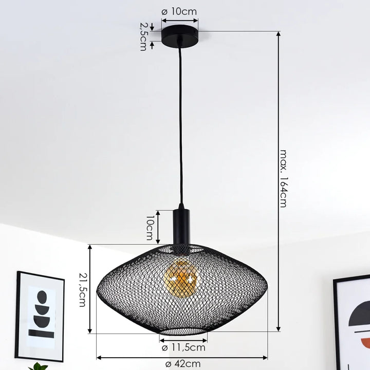 Modern Pendant Light with Black Wire Mesh Shade