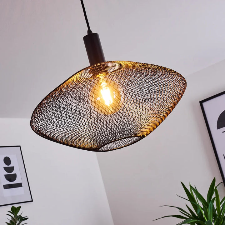 Modern Pendant Light with Black Wire Mesh Shade