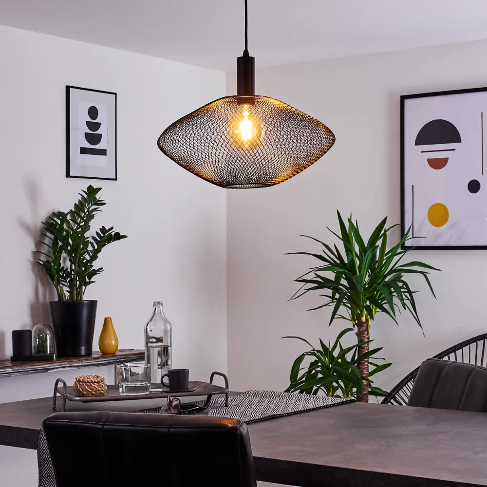 Modern Pendant Light with Black Wire Mesh Shade