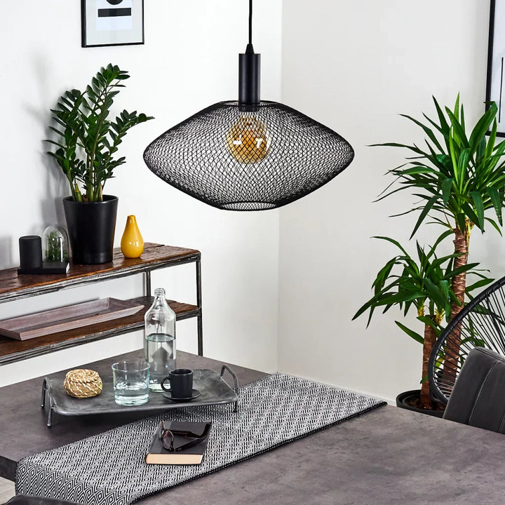 Modern Pendant Light with Black Wire Mesh Shade