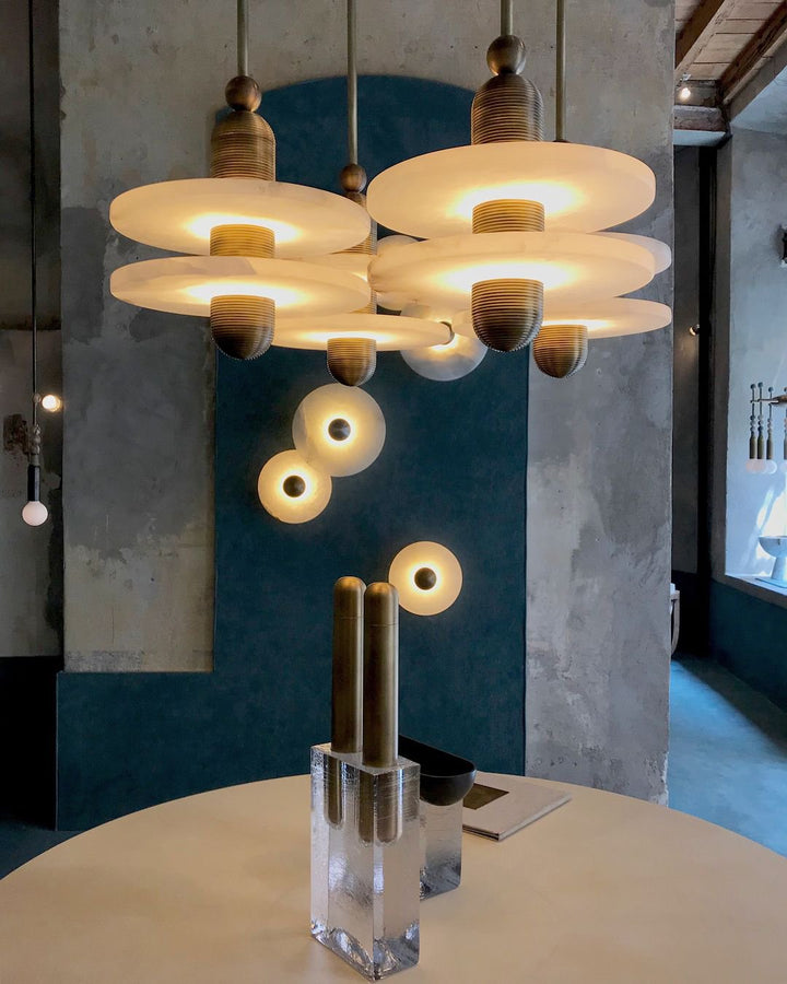 Modern Brass & Frosted Ring Pendant Light