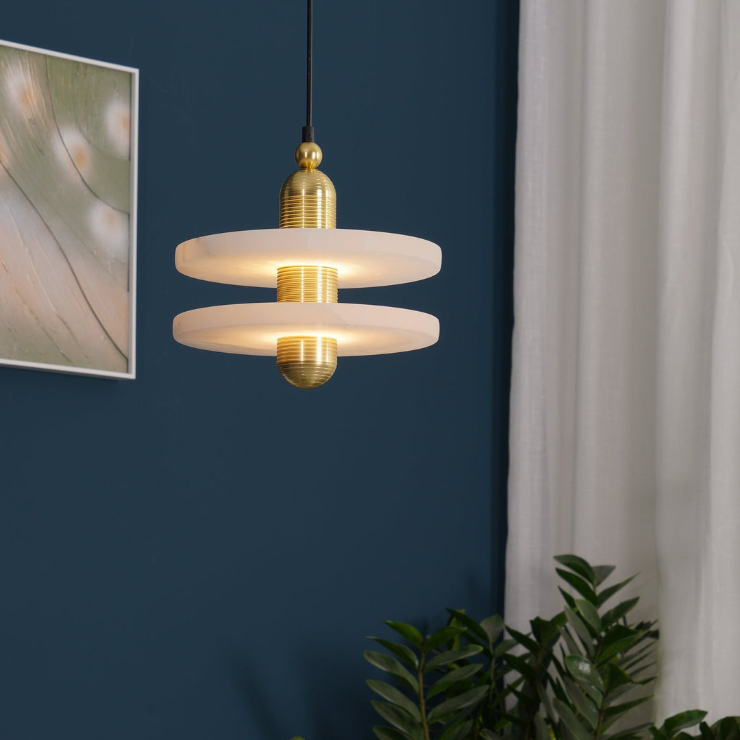 Modern Brass & Frosted Ring Pendant Light