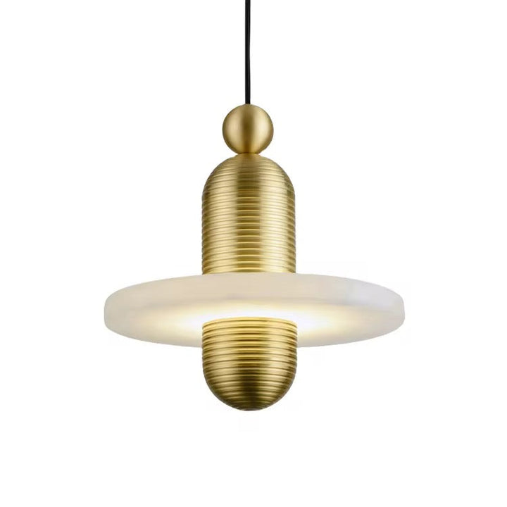 Modern Brass & Frosted Ring Pendant Light