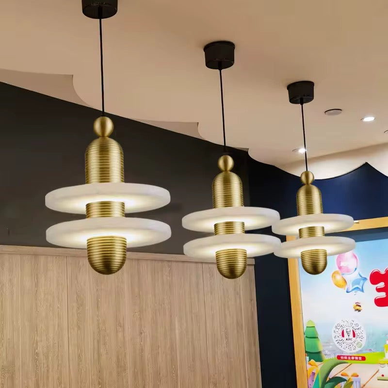 Modern Brass & Frosted Ring Pendant Light