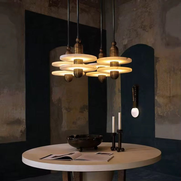 Modern Brass & Frosted Ring Pendant Light