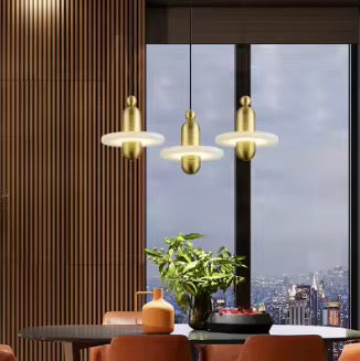 Modern Brass & Frosted Ring Pendant Light