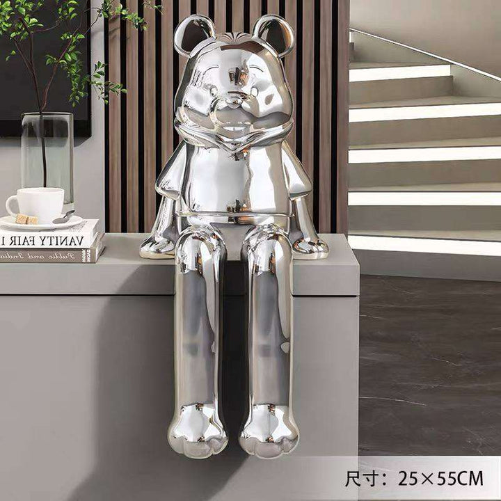 Chrome Bear Sitting Sculpture