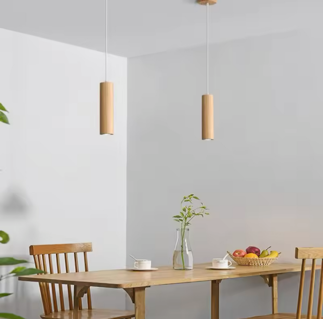 Rustic Quad Wooden Cylinder Pendant Light