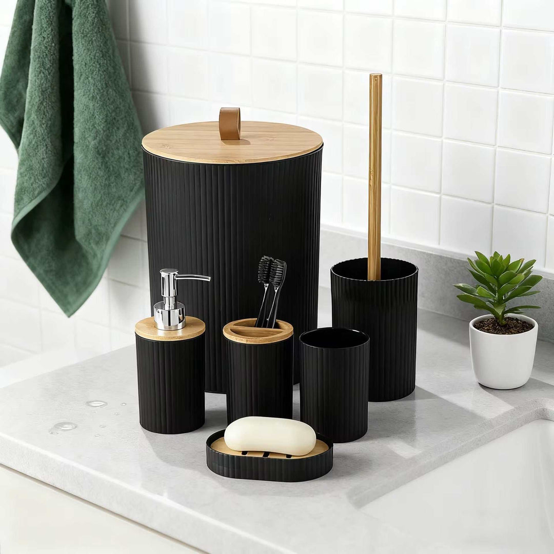 Black Ribbed Bathroom Organizer Set