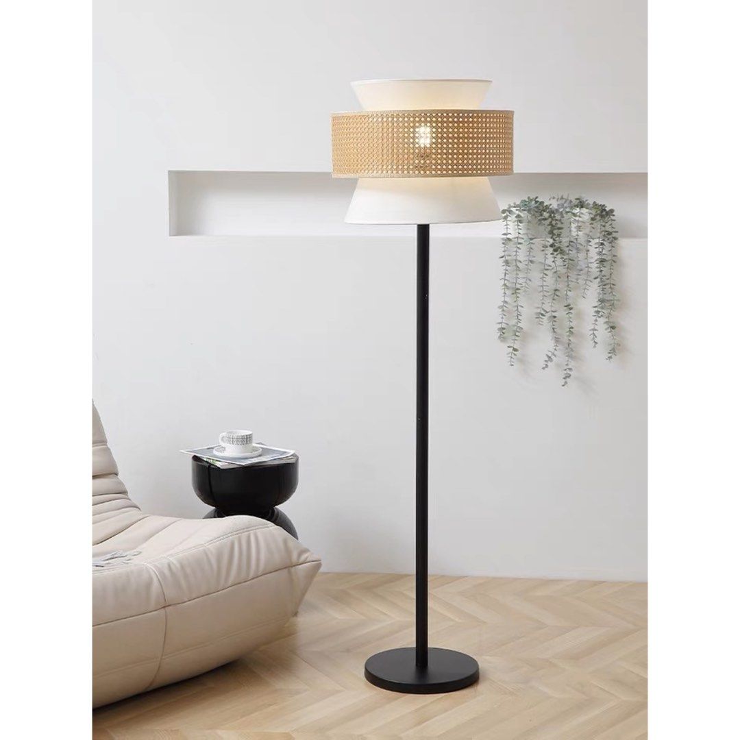 Modern Floor Lamp with Woven and White Shade