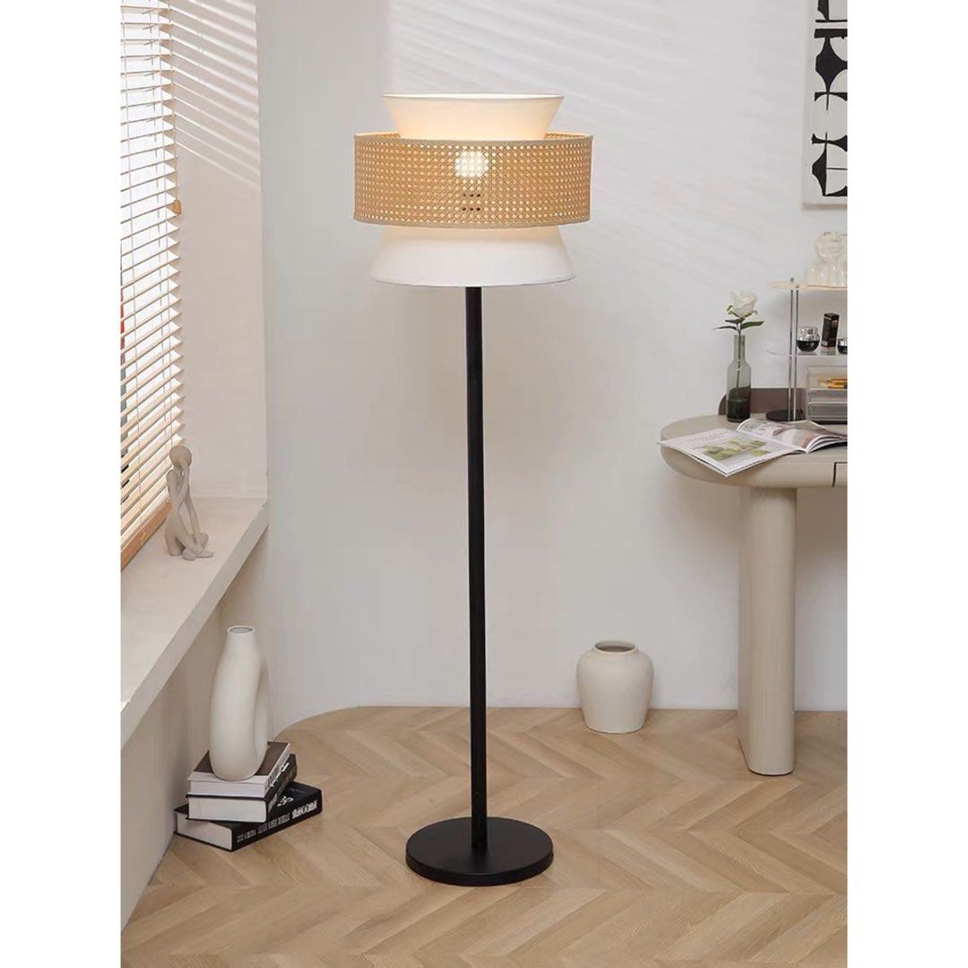 Modern Floor Lamp with Woven and White Shade