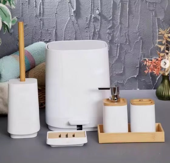 Minimalist White & Black Bathroom Accessory Set