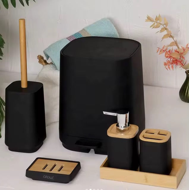 Minimalist White & Black Bathroom Accessory Set