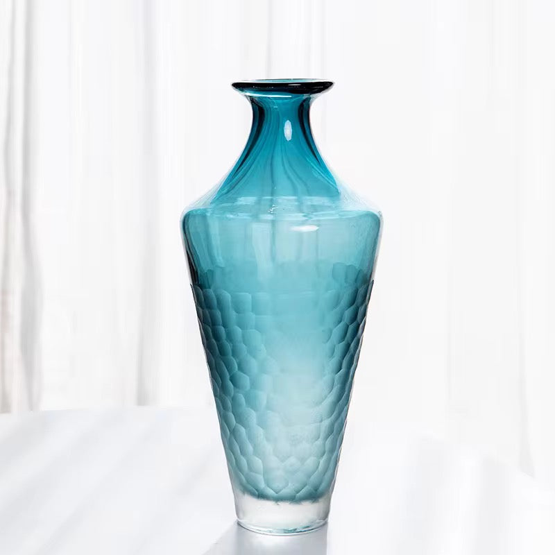 Blue Textured Glass Floor Vase