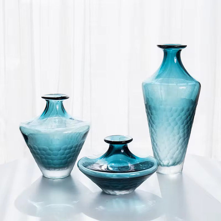 Blue Textured Glass Floor Vase