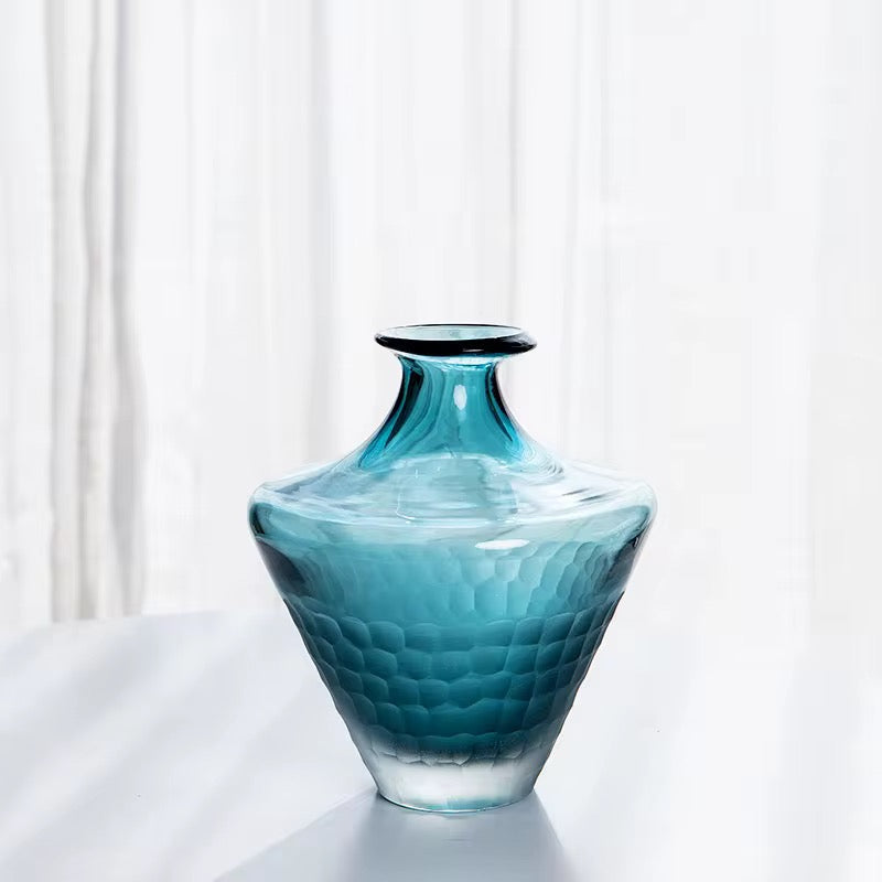 Blue Textured Glass Floor Vase