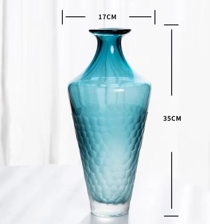 Blue Textured Glass Floor Vase