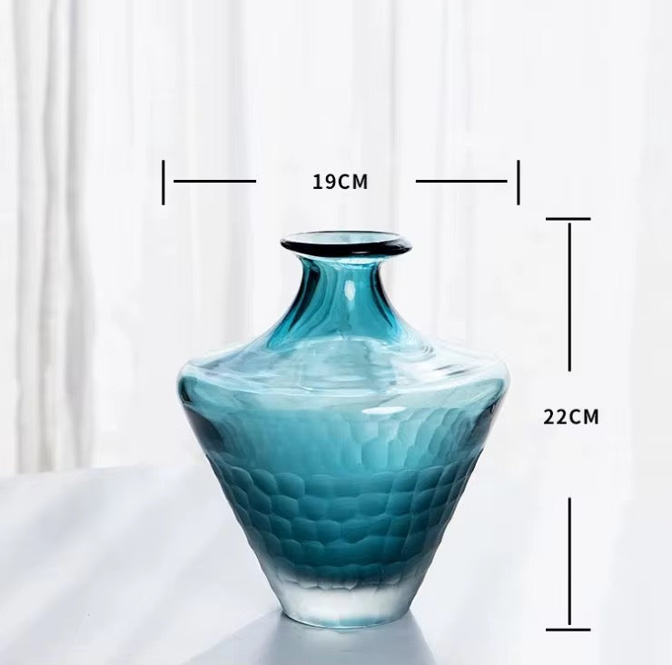 Blue Textured Glass Floor Vase