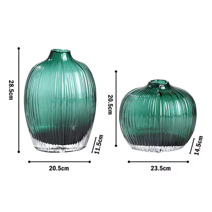 Emerald Ribbed Glass Vase Set