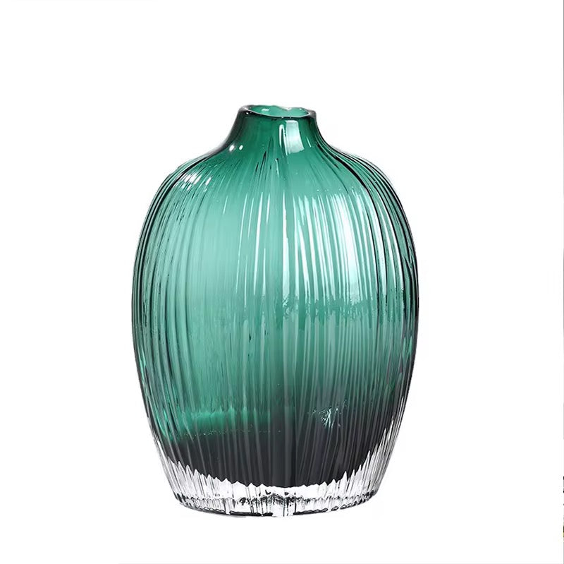 Emerald Ribbed Glass Vase Set