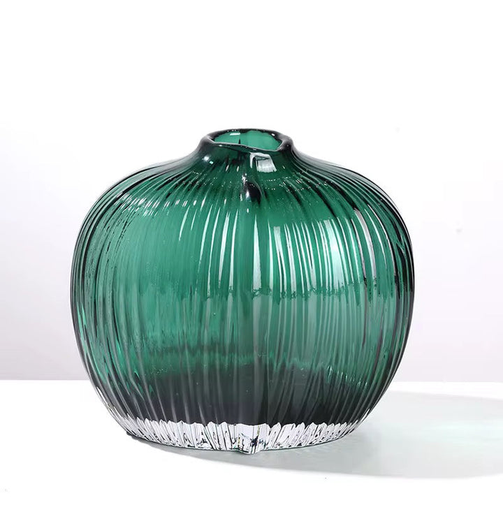 Emerald Ribbed Glass Vase Set