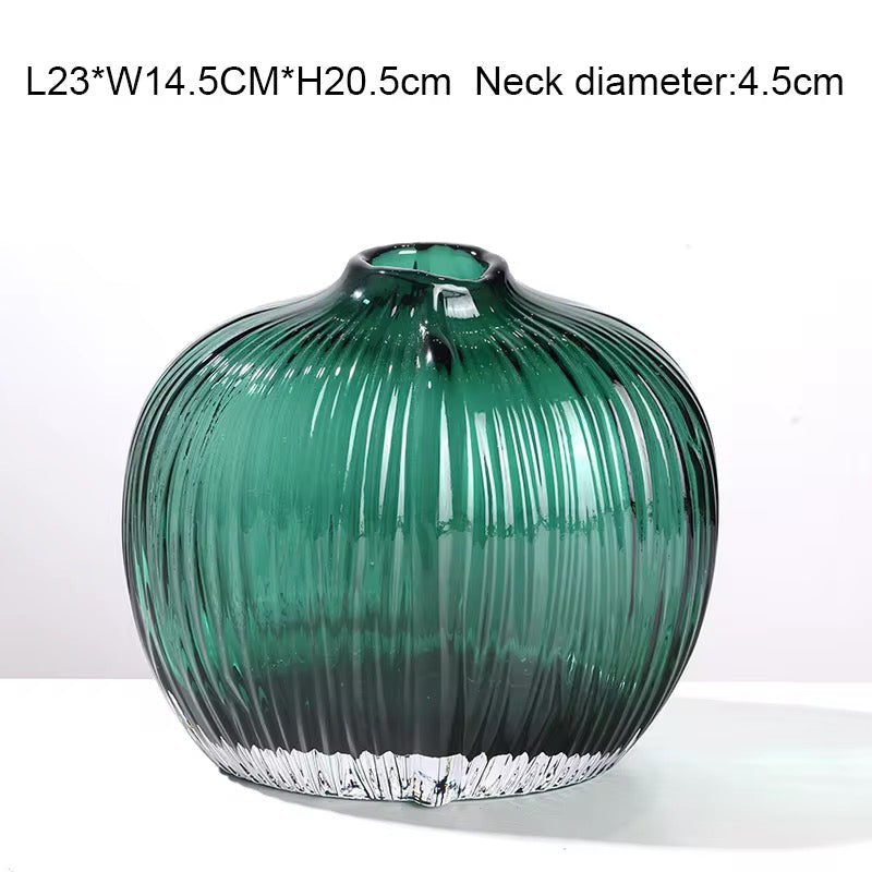 Emerald Ribbed Glass Vase Set