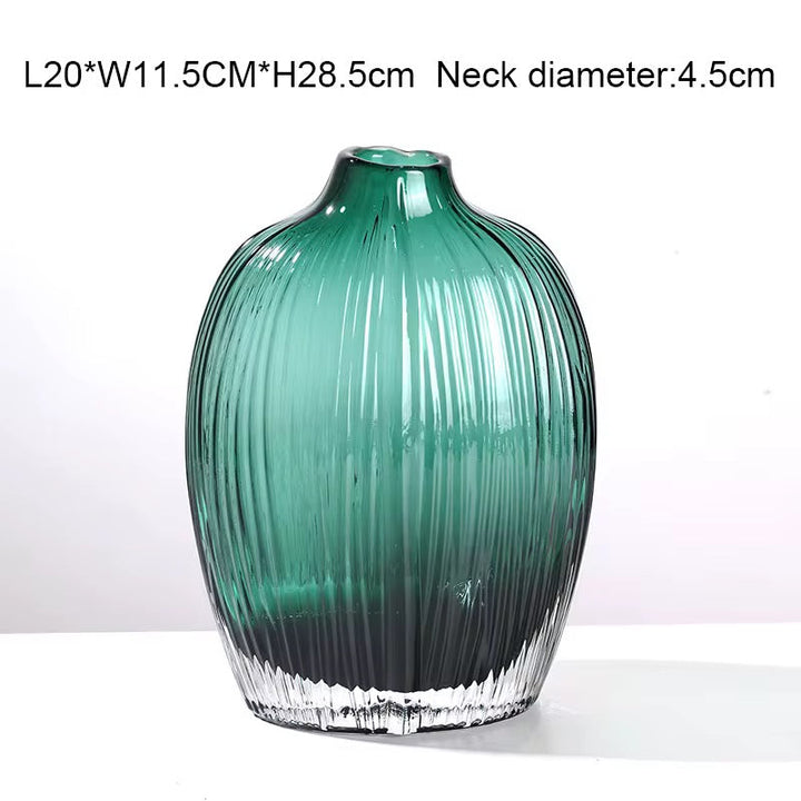 Emerald Ribbed Glass Vase Set