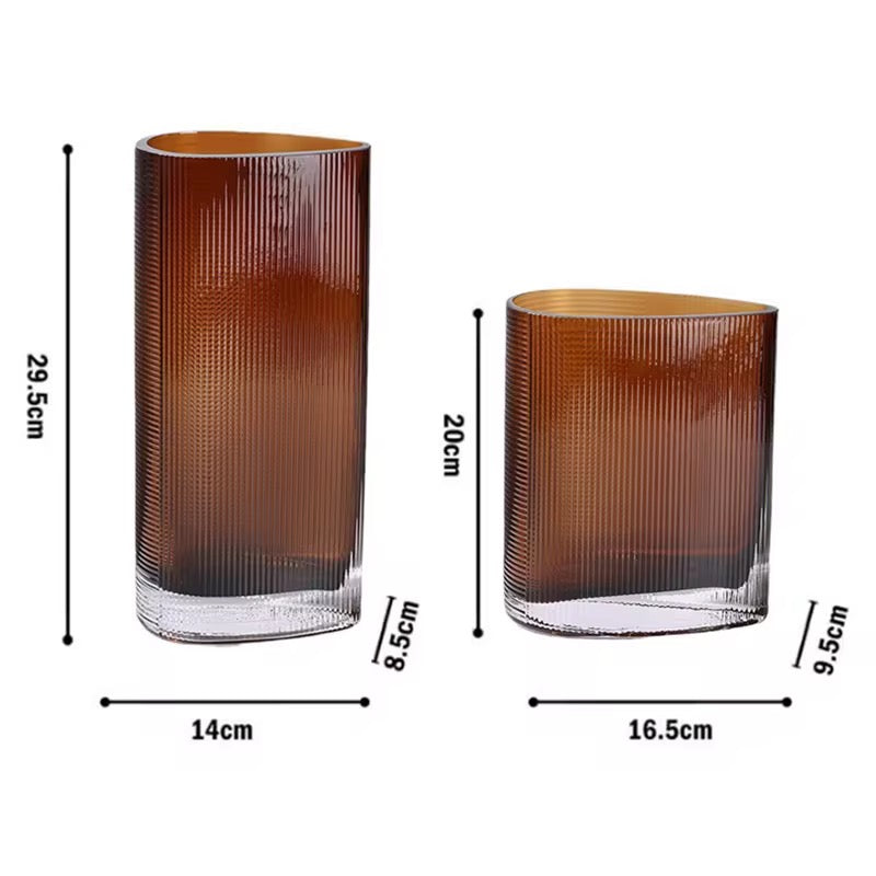 Amber Ribbed Glass Vase Set