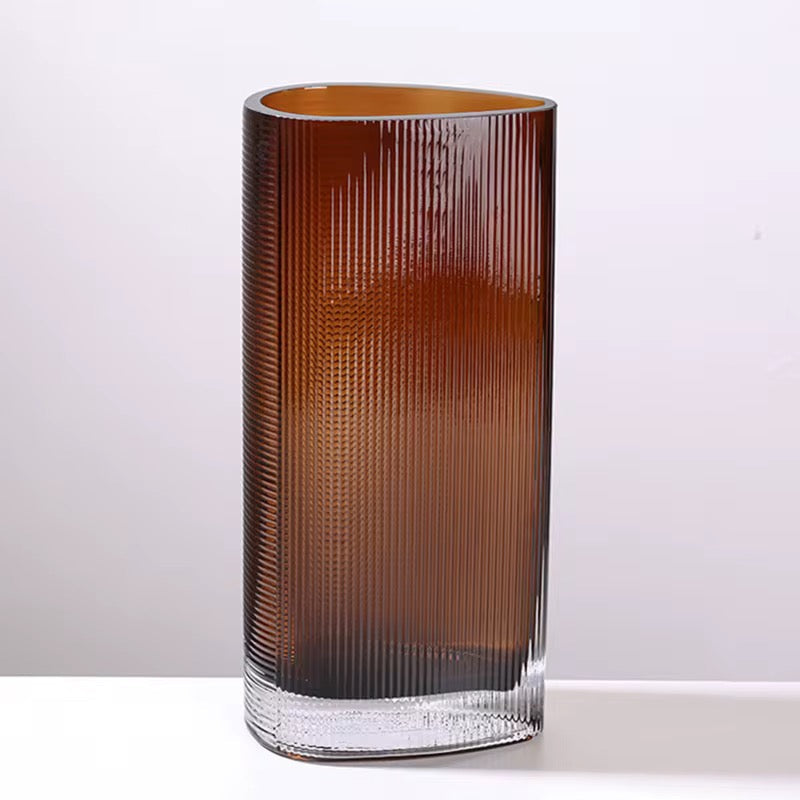 Amber Ribbed Glass Vase Set