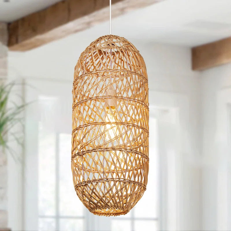 Rustic Pendant Lights with Woven Natural Shades