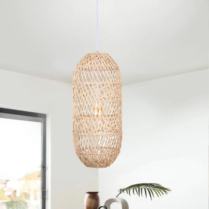 Rustic Pendant Lights with Woven Natural Shades