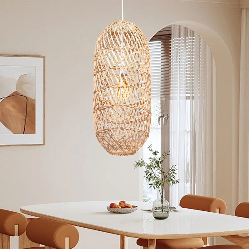 Rustic Pendant Lights with Woven Natural Shades