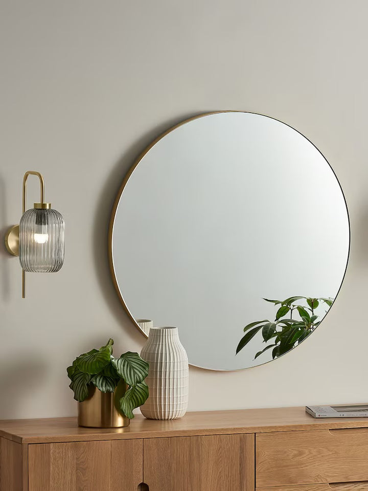 Modern Ribbed Glass Wall Light with Brass Finish