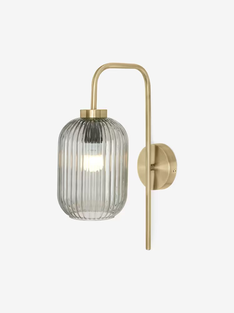 Modern Ribbed Glass Wall Light with Brass Finish