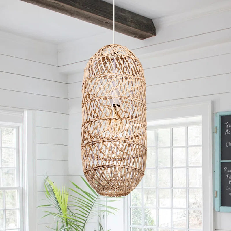 Rustic Pendant Lights with Woven Natural Shades