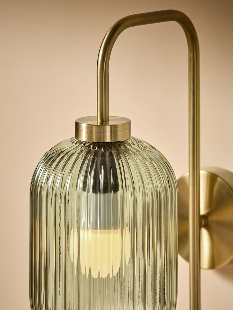 Modern Ribbed Glass Wall Light with Brass Finish