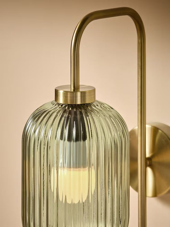 Modern Ribbed Glass Wall Light with Brass Finish