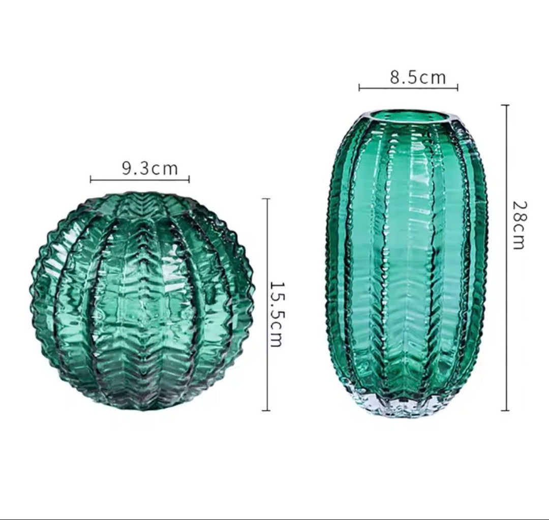 Ribbed Amber Green Grey Vase Set of 2