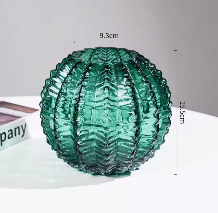 Ribbed Amber Green Grey Vase Set of 2