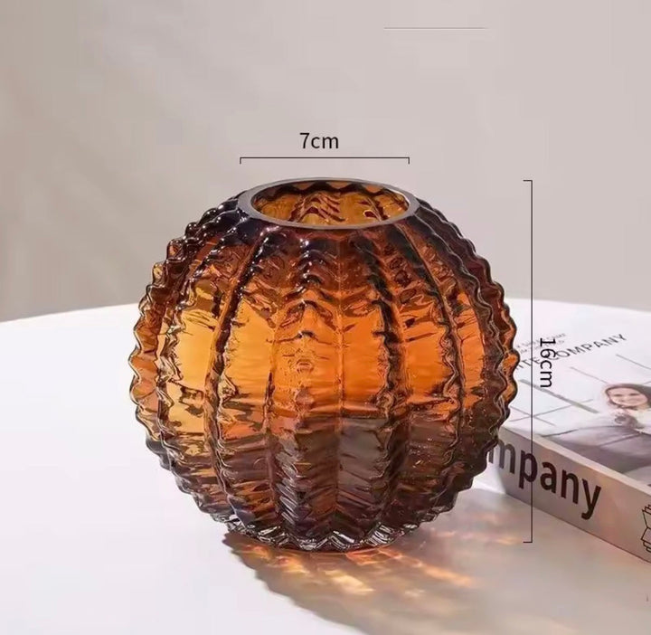 Ribbed Amber Green Grey Vase Set of 2