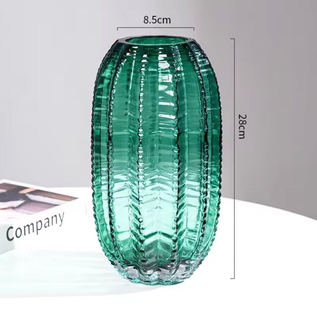 Ribbed Amber Green Grey Vase Set of 2