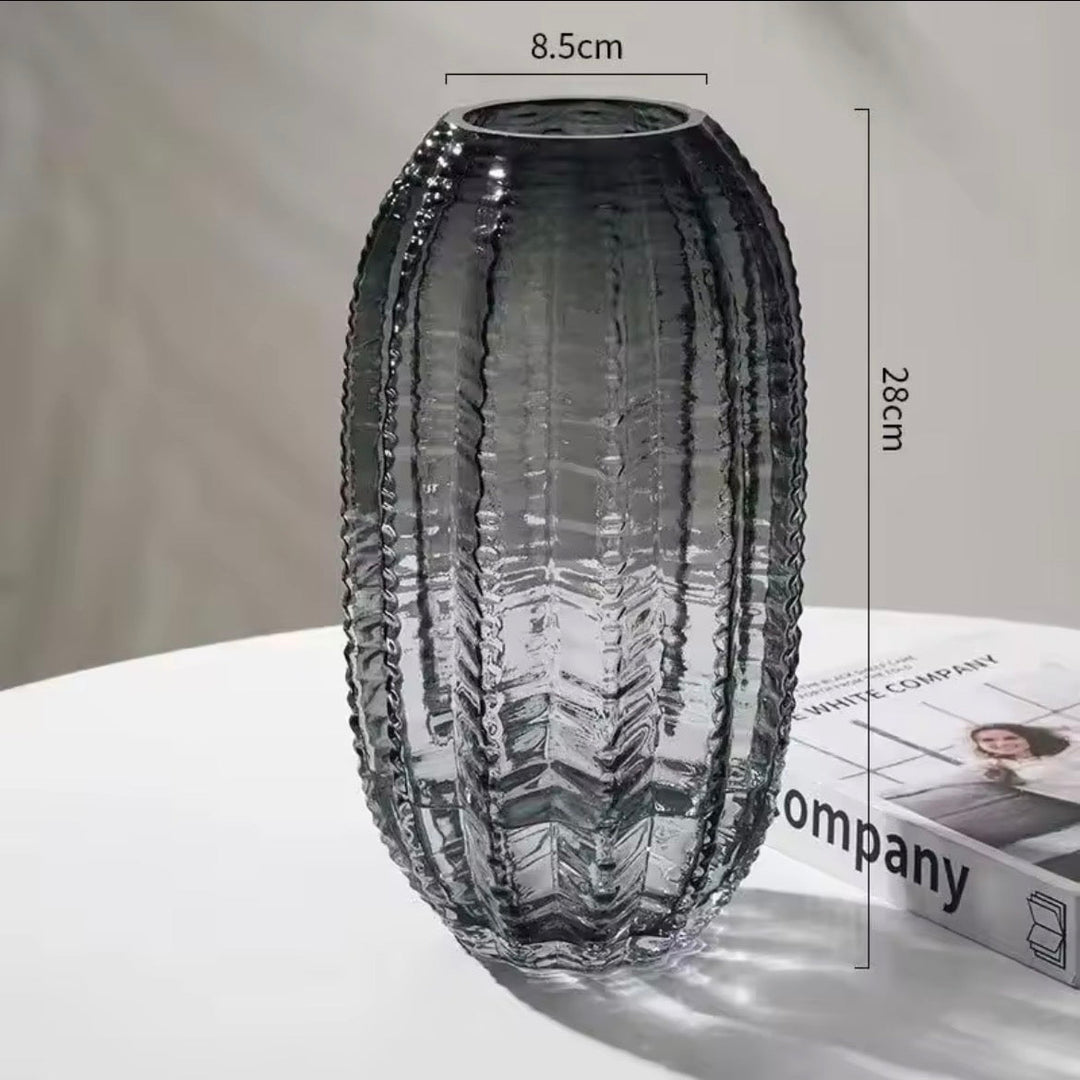 Ribbed Amber Green Grey Vase Set of 2